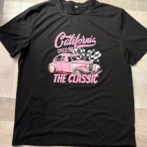 Black T-Shirt with Pink Car Graphic